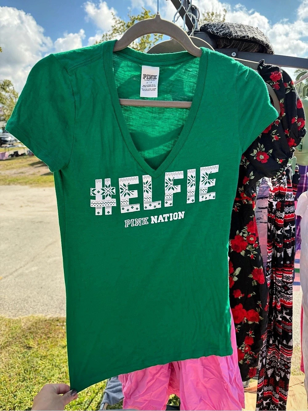 Pink Nation Short Sleeve Graphic Tee in Green Size Medium